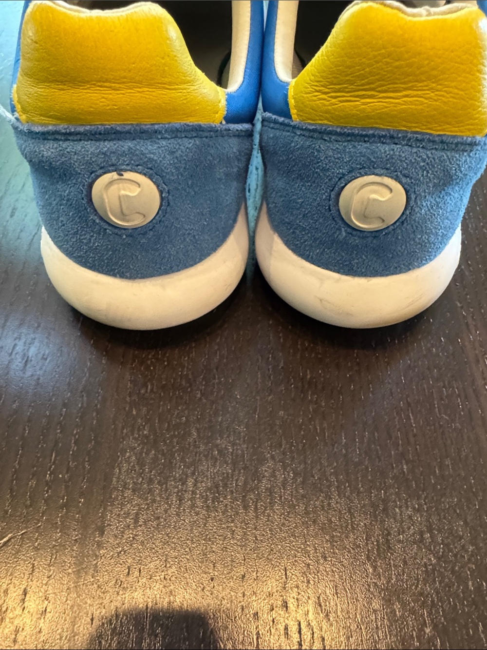 Camper Blue and White Low-Profile Sneakers with Yellow Heel - Picture 3 of 7